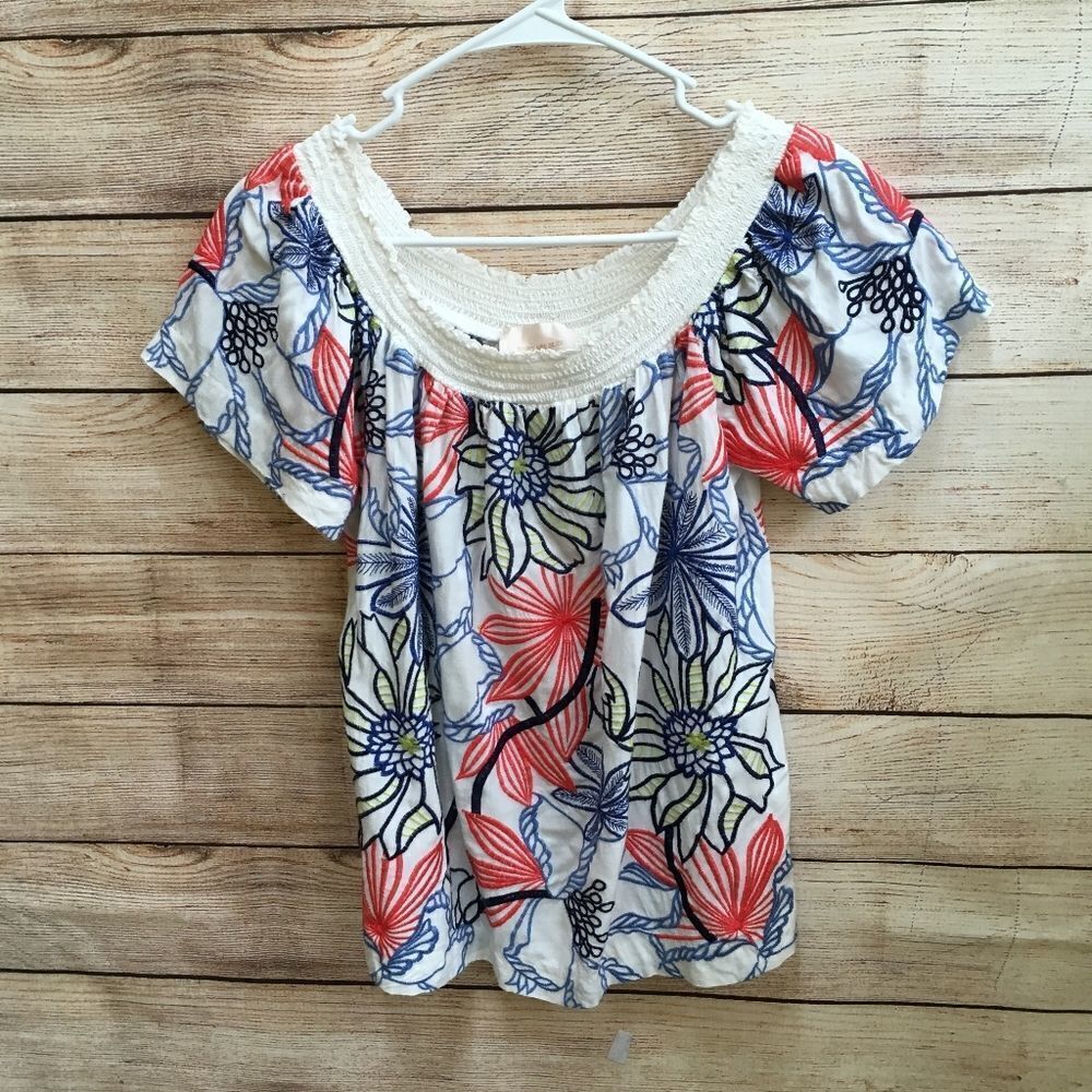SKIES ARE BLUE OFF SHOULDER EMBROIDERED TOP